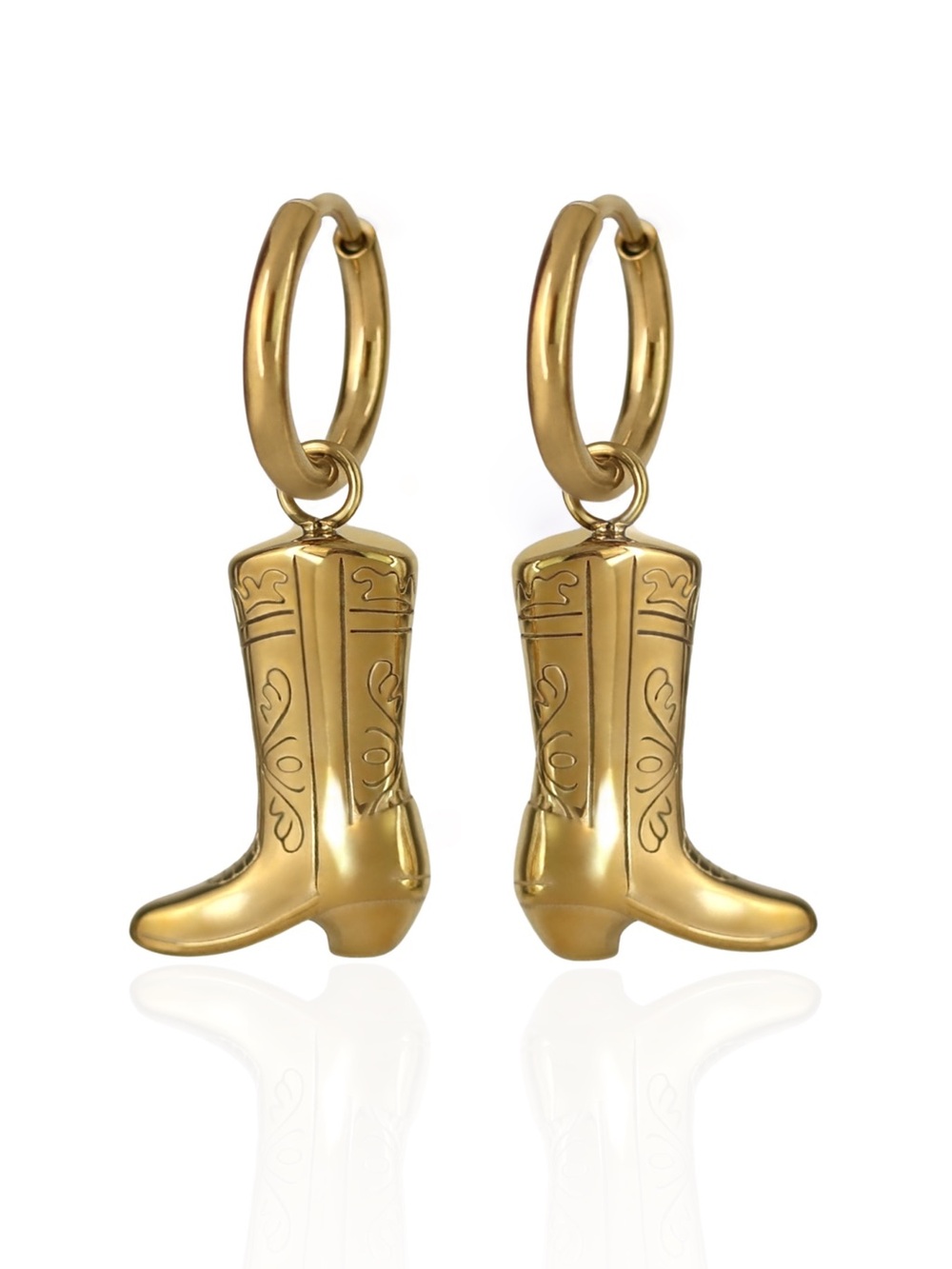 Cowboy Boots Hoop Earrings Hypoallergenic 18K Golf Plated Western Cowgirl Yeehaw